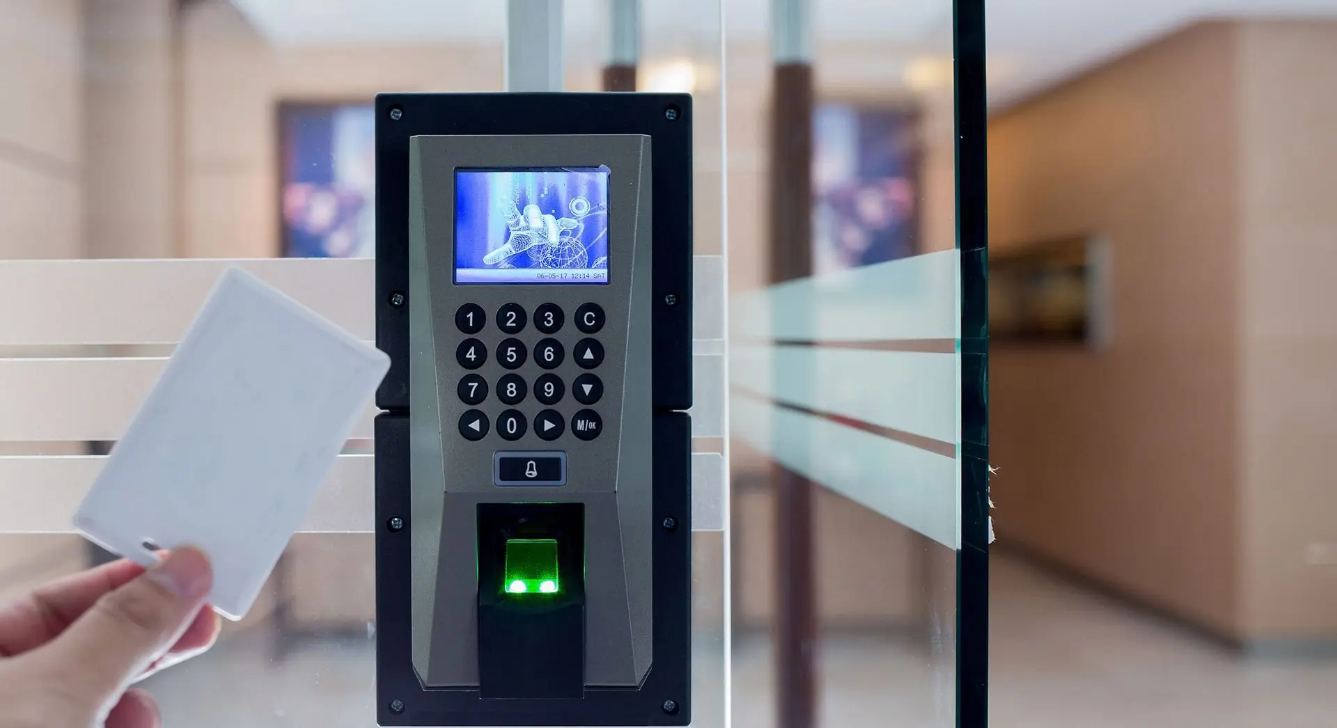 A secured commercial entrance with controlled access